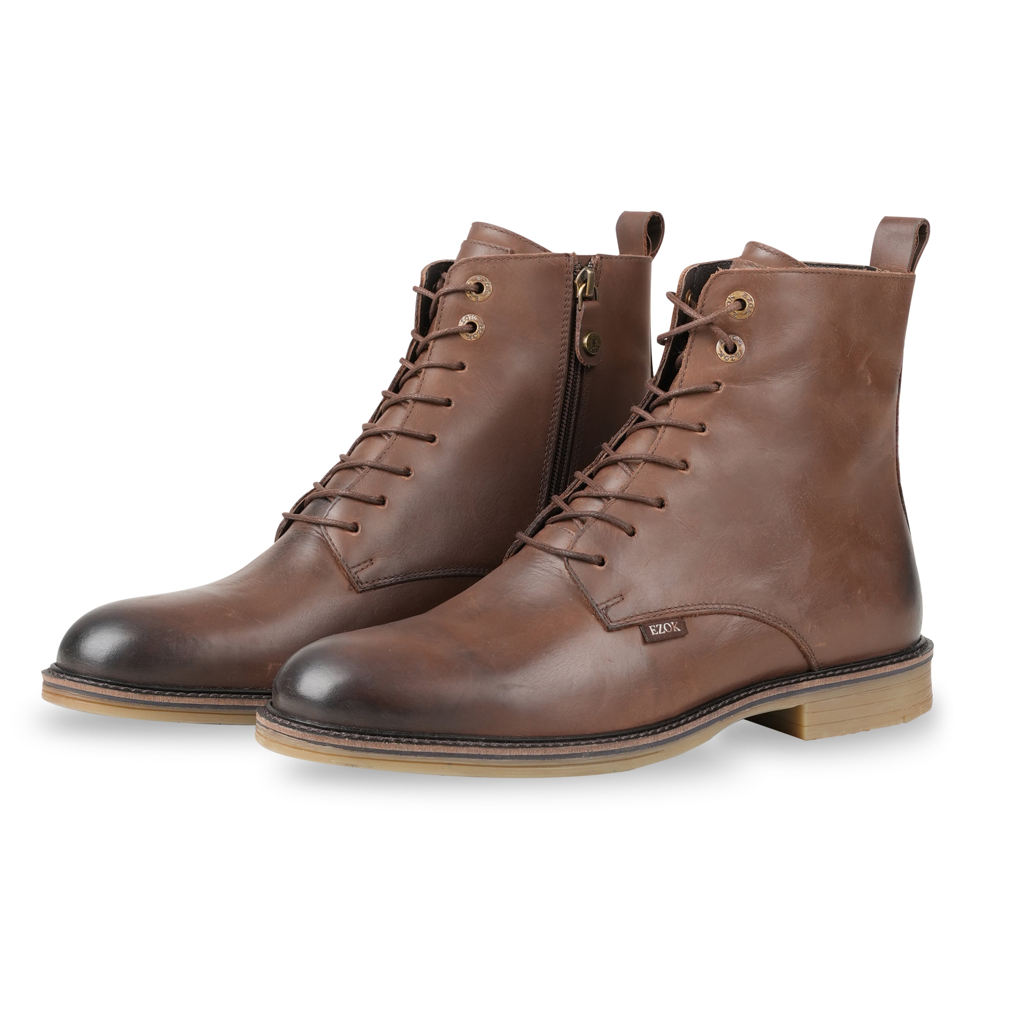 Ezok Leather ZIPPER ANKLE Brown Boots for Men